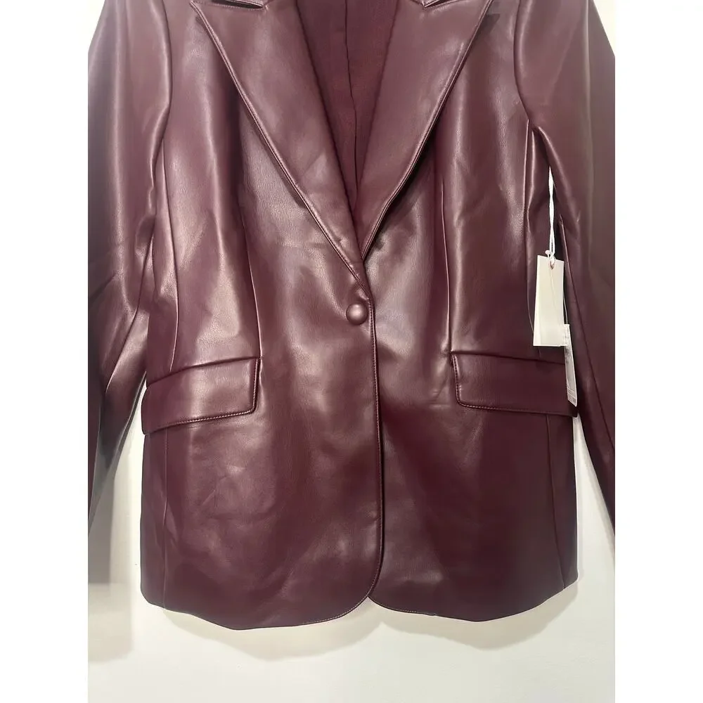 Women’s Plum Faux Leather Blazer Jacket - Picture 7 of 16